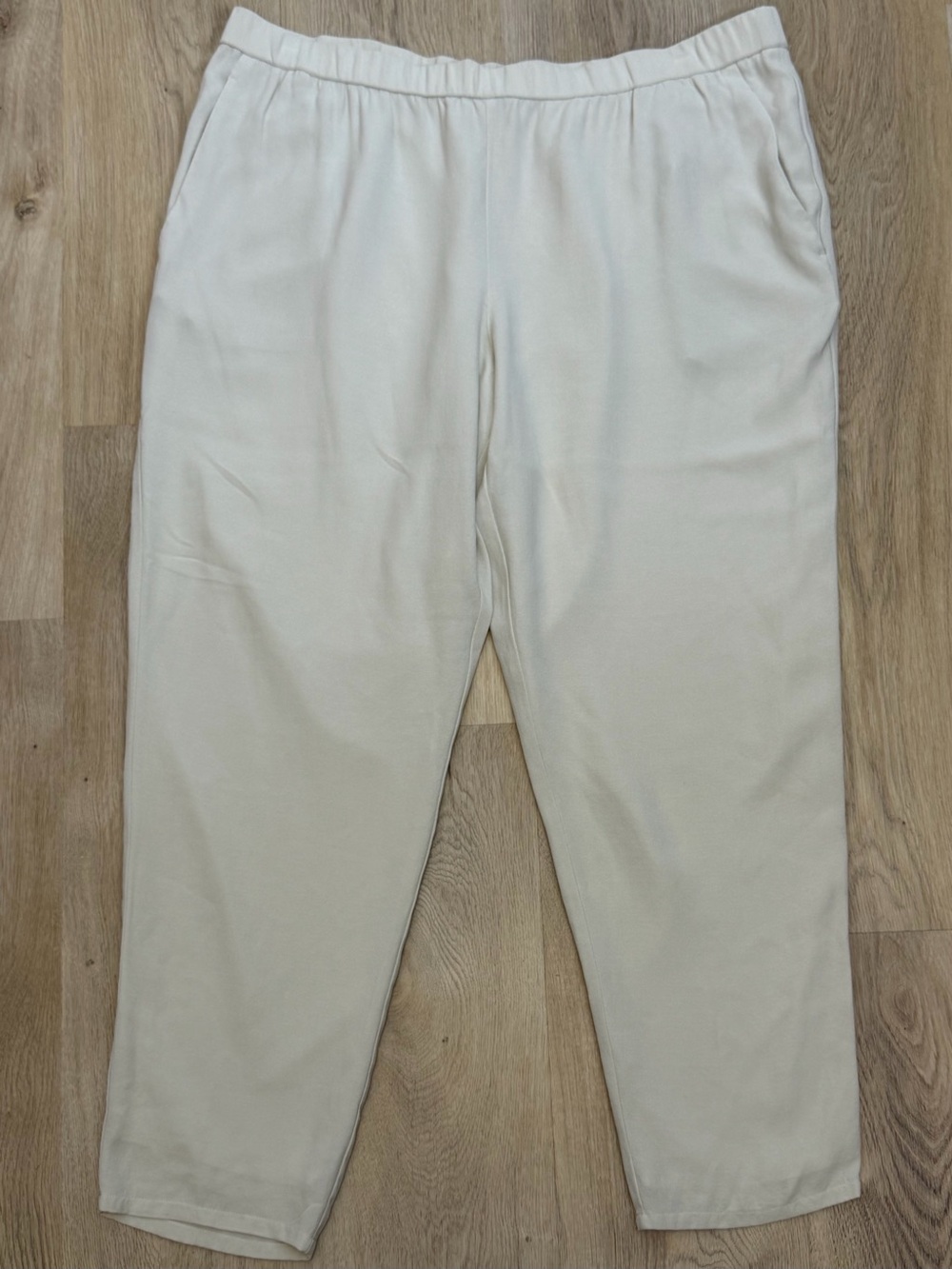 Eileen Fisher Lightweight Cream Elastic-Waist Silk Trousers